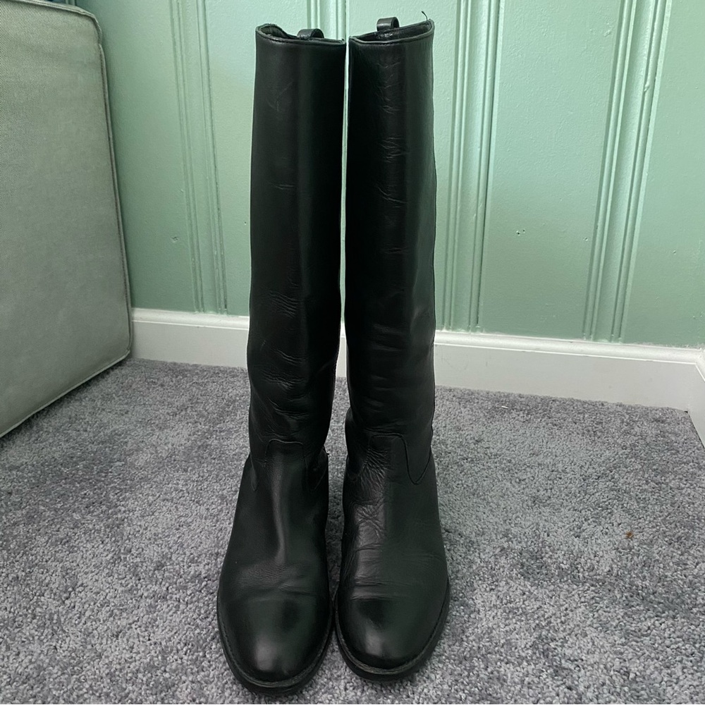 Women's Tall Leather Riding Boots - Black